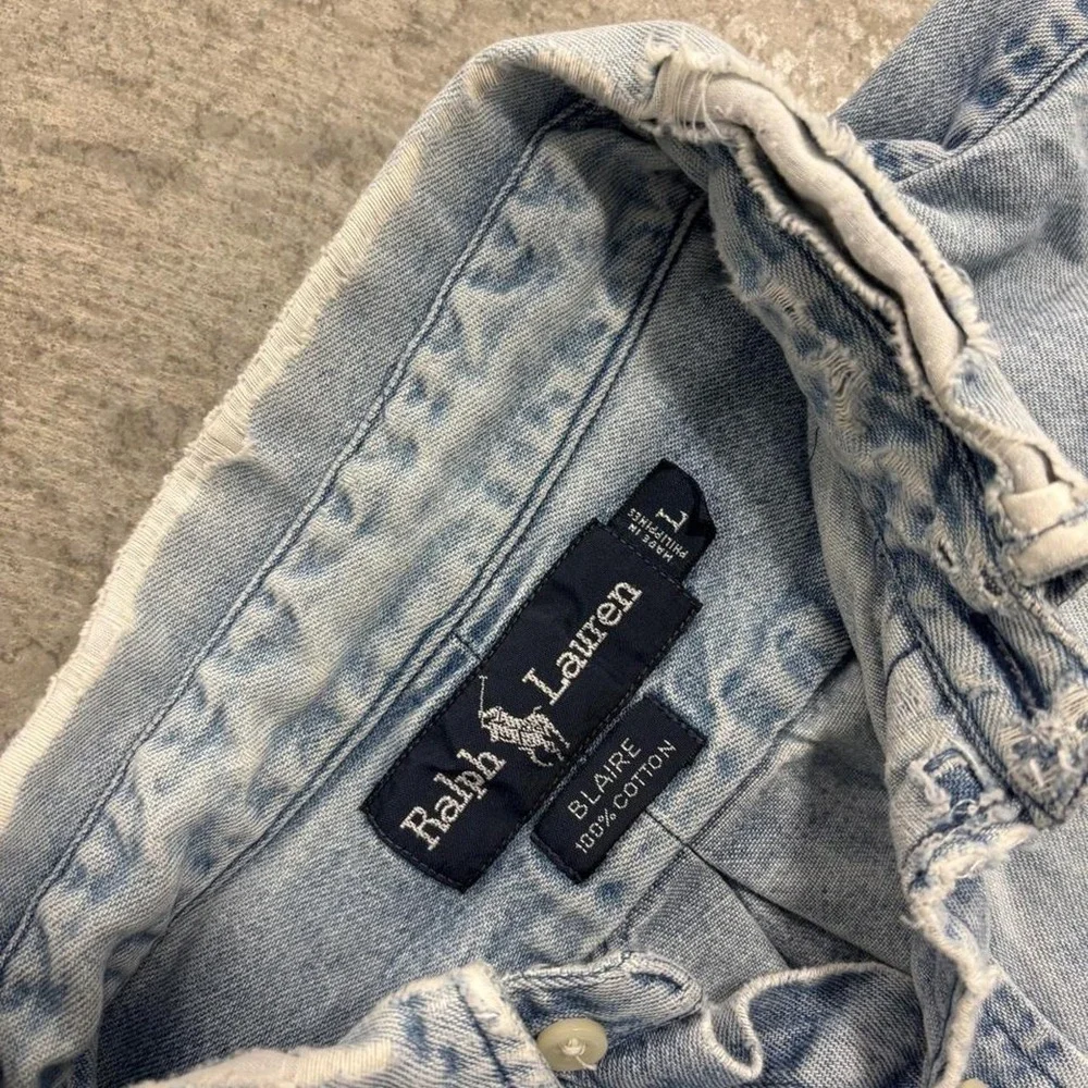 Polo Ralph Lauren Distressed Denim Button Up Jean Jacket Elbow Patches Large